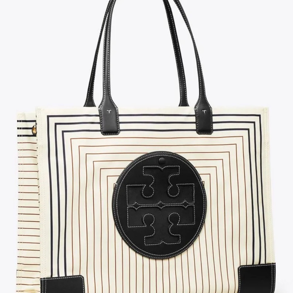 Tory Burch Cream and Black Logo Tote - Picture 2 of 3